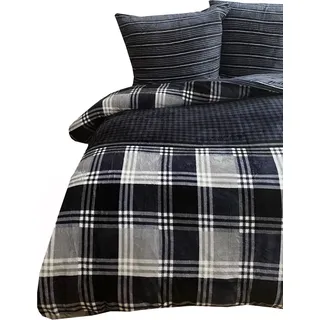 Plüschbettwäsche mit Karomuster – Wendebettwäsche mit verdecktem Reißverschluss 200x220 cm