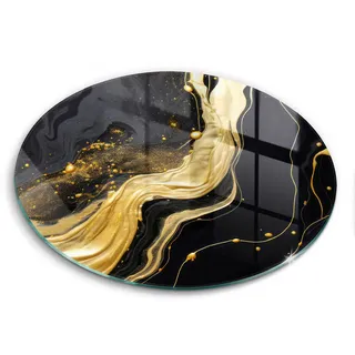 Wallfluent Glasplatte Ø 40 cm Elegante Abstraktion , Gelb , Glas , Rund , 40x40 cm , Küchenzubehör, Schneidebretter