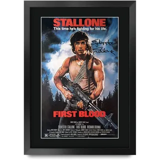 HWC Trading Poster, Motiv: First Blood Sylvester Stallone Rambo, mit Autogramm und Autogramm, für Film-Fans, gerahmt, A3