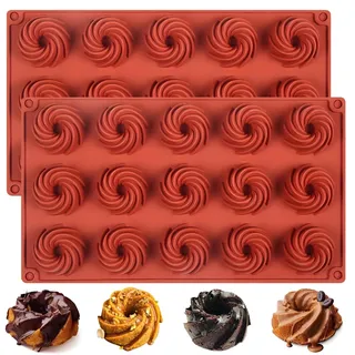 Silikon-Gugelhupfform, Mini-Spiralkuchenform mit 15 Mulden, 29,2 x 16,8 cm, 2er-Pack, Terrakotta(Rot-BG172)