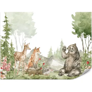 Muralo Fototapete für Kinderzimmer Aquarell Waldtiere Fuchs Reh Tragen 450x315 , Multicolor , Papier , Tiere , Rechteckig , 450x315 cm , Tapeten & Wandverkleidungen, Fototapeten