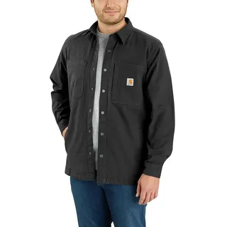 Carhartt Men's Rugged Flex Relaxed Fit Canvas Fleece-Lined Snap-Front Jac Work Utility Button Down Shirt, Black, L