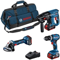 Bosch Professional Combo Kit GSB 18V-45 + GBH 18V-21 + GWS 18V-7 (125) (inkl. 3 x Akku GBA 18V 4.0Ah, Ladegerät GAL 18V-40, in Werkzeugtasche) – Amazon Exclusive Set