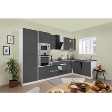 Bild Winkelküche Lorena L-Form 345 x 175 cm E-Geräte grau hochglänzend/weiß