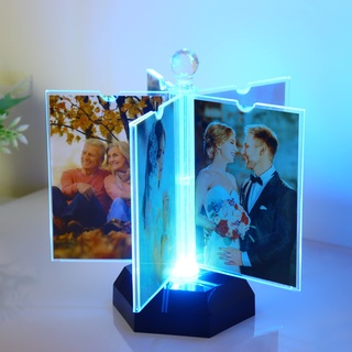 ZEEYUAN Automatische Drehender Bilderrahmen 10x15 mit Led 10 Fotos Transparente Fotorahmen für viele Bilder aus Acryl Moderner Rahmen für Hochzeit Familien Geburtstag...