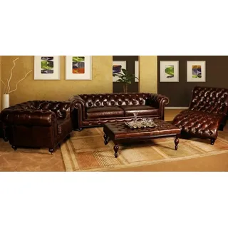 Sofagarnitur Sofa Couch Polster 3+2+1 Couch Ledersofa Chesterfield Sitz Garnitur - Braun