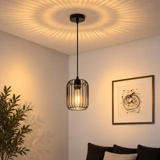 ZMH Vintage Pendelleuchte esstisch Schwarz Hängelampe Küche aus Glas | E27 Hängeleuchte Schlafzimmer Metall Esszimmerlampe 1 flammig Industrial deko für Wohnzimmer Esszimmer - ohne Leuchtmittel