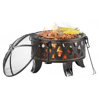 Feuerschale mit Grillrost und Funkenschutz für den Garten