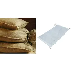 NOOR Sandsäcke Jute 20kg (30 x 60 cm) 10er Pack, unbefüllt & Sandsäcke PP 20kg (40 x 60 cm) 10er Pack in weiß und als Hochwasserschutz I Stabile Säcke, 001406010PSS