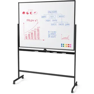 FANTASK 150 x 120 cm Doppelseitiges Mobiles Whiteboard, Höhenverstellbar Magnetisch mit Rollen & Zubehör, für Schule, Büro, Zuhause (Schwarz)