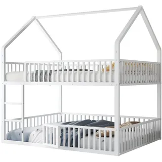 Okwish Etagenbett 140/200 cm Weiß aus Metall mit Haus-Design und Sicherheitsgeländern , 140x200 cm , Babymöbel & Kindermöbel, Kinderzimmer & Jugendzimmer, Stockbetten