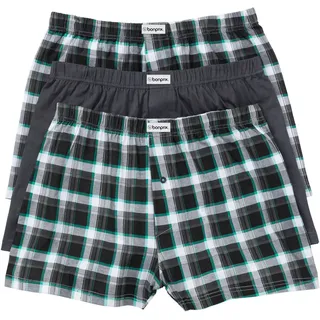 Boxershorts BONPRIX, Herren, Gr. 6, 3 Stk., schwarz (kariert, grau), Obermaterial: 100% Baumwolle, Unterhosen Boxershorts, lockere Passform, aus Baumwolle, Jersey-Qualität, 3er Pack