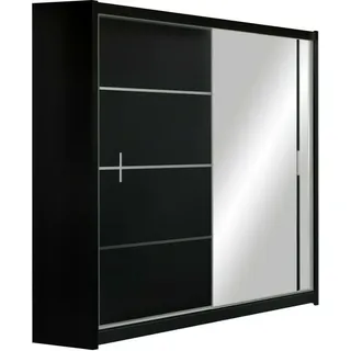 Kleiderschrank VISTA 180 Schrank mit Spiegel Schwebetürenschrank (SCHWARZ) - Schwarz