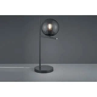 Trio Leuchten - Art Deco Art Deco Tischlampe schwarz mit Rauchglas - Flore I Wohnzimmer I Schlafzimmer - Stahl Länglich I Rund - LED geeignet E14 - Schwarz