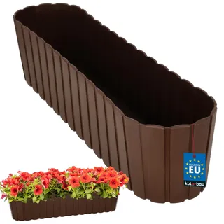 KOTARBAU® Blumenkasten für Balkon, 60 x 14 x 13 cm, Balkonkasten, Braun | Blumenkasten für Fensterbank außen, Balkon Pflanzkasten Oval, Robust & Leicht, Balkon Deko, Balkonkästen aus Kunststoff