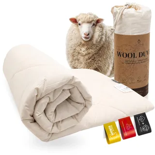 FAM Home Bettdecke 135x200 | 100% Schurwolle & 100% Baumwolle, Waschbar | 135x200cm Natur-Bettdecke aus 100% Wolle & 100% Baumwolle. Waschbar, temperaturregulierend, 150g/m2 reine Qualität & Komfort