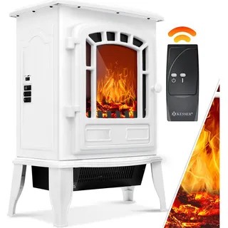 KESSER® Elektrokamin mit Heizlüfter & Fernbedienung 2000W Elektro Kamin Elektrischer Heizung LED Kaminfeuer Effekt Kaminofen Flammeneffekt Heizer Ofen geräuscharm regelbar - Weiß