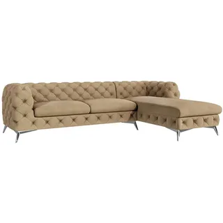 S-Style Möbel Ecksofa Chesterfield Laura Beige Samt , Textil , Echtholz,Buche, Birke , Füllung: Polyetherschaumkern,Polyetherschaumkern , Eckteil, L-Form, Ottomane rechts,L-Form , 305x200 cm , Blauer Engel, FSC Mix, Oeko-Tex®, Hergestellt in Europa , Wohnzimmer, Sofas & Couches, Wohnlandschaften, Ecksofas