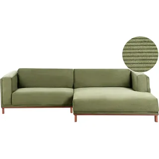 BELIANI Ecksofa Grün Cord Stoff Linksseitig 4-Sitzer mit Eukalyptusholz Beinen Modernes Design Gepolstert Gemütlich Couch für Wohnzimmer Möbel - Grün, Braun