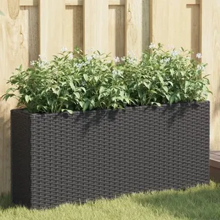 Teenpull Hochbeet mit 2 Fächern Schwarz, 90x20x40 cm Pflanzkübel aus Poly Rattan mit pulverbeschichtetem Stahlgestell, wetterbeständig, dekorativ für Balkon, Garten, Terrasse, Wohnzimmer