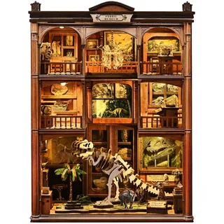 Book Nook Kit Profi DIY – 3D puzzle & Buchstütze (Dinosaurierfossilien) | 3D Holzpuzzle für Erwachsene mit LED Beleuchtung – Geschenk für Dino-Fans & erfahrene Bastler– Schwierigkeitsgrad ★★★★★