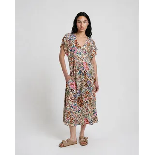 Midikleid SMITH & SOUL, Damen, Gr. L, N-Gr, bunt (beige print), Web, Obermaterial: 100% Viskose, bedruckt, Midi, V-Ausschnitt, Kleider Midikleid, mit Allover-Print, V-Ausschnitt