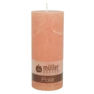 Müller Kerzen Polar Stumpenkerzen, 68 x 160 mm, Raureif-Effekt, Rustikale Indoorkerzen, leicht transparent und brennen ca. 64 Stunden, 1 Packung = 4 Stück, Farbe: zart orange