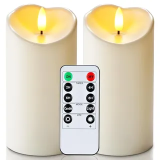 Homemory 15,2 x 7,6 cm wasserdichte flammenlose Kerzen für den Außenbereich, LED-Kerzen, batteriebetriebene Kerzen mit Fernbedienung und Timer, elektrische künstliche Kunststoff-Stumpenkerzen