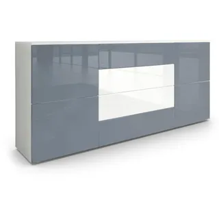 Vladon Sideboard Rova Grau Hochglanz / Weiß Hochglanz , Holzwerkstoff , 166x72x35 cm , Kleinmöbel, Kommoden, Sideboards