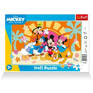Trefl – Mickey Mouse und Freunde, Neugieriger Mickey – Rahmenpuzzles für Kleinkinder, 15 große Teile, Rahmen und Feste Unterlage, für Kinder ab 3 Jahren