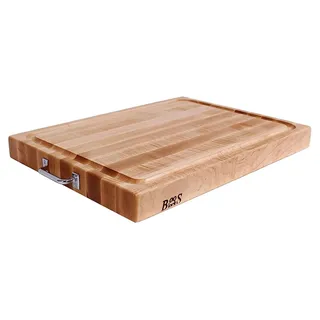 Boos Blocks® BBQBD EXTRA LARGE Pro Chef Ahorn Schneidebrett von John Boos - 61 x 46 x 6 cm - mit Saftrille, Edelstahlgriffe, beidseitig verwendbar, Nordamerikanisches Ahornholz