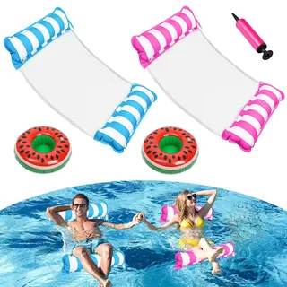2 Stück Luftmatratze Pool mit 2 Aufblasbares Getränkehalter und Luftpump