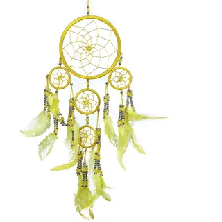 Pink Pineapple Dreamcatcher mit Federn und Silber Perlen: Handgemachter Traumfänger Vielen Farben Erhältlich - Kleine Traumfanger Mit 12 cm Durchmesser und 35 cm Lang (Gelb)