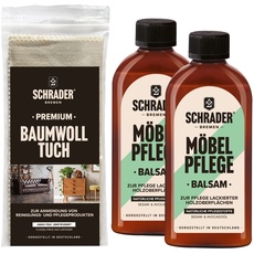 SCHRADER Möbelpflege Set - Balsam für lackierte Holzmöbel & Holzoberflächen mit Poliertuch - 3-teilig - Made in Germany