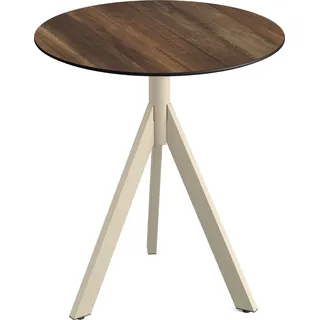 Infinity Tripod Terrassentisch Sand frame + Tropical Wood HPL Ø70 cm - Beige