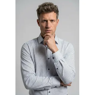 Langarmhemd OLYMP "Luxor", Herren, Gr. 45, N-Gr, weiß, Web, Obermaterial: 100% Baumwolle, 2-Knopf-Manschette, Hemden Langarmhemd, Businesshemd, modischer Druck, modern fit, New-Kentkragen