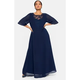 Sheego Abendkleid »Abendkleid aus Chiffon, mit Spitzen-Einsatz«, aus Chiffon, mit Spitzen-Einsatz, blau