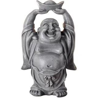 Statue Laughing Buddha - Zen und Feng Shui Deko Statuette - Bringt eine beruhigende und entspannende Atmosphäre in Ihr Zuhause - Glücksbringer Statue Farbe Grau - Höhe: 12cm - Zen'Light