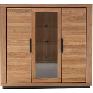 Highboard MCA LIVING "Greno Highboard", beige (naturfarben), B:153cm H:142cm T:40cm, Glas, Holzwerkstoff, Massivholz, Sideboards, Highboard, durchgehende Lamelle