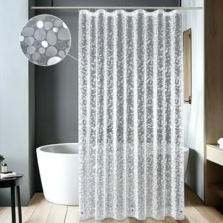 MIULEE Duschvorhang Anti Schimmel 180x200 mit 5 Stärkere Magnete Unten,Transparent mit 3D Kieselsteinen Muster, Wasserdicht Eva Plastik Shower Curtains für Badewanne mit 12 Ringe