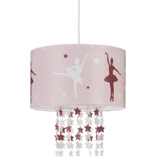 Relaxdays Hängelampe für Mädchen, Kinderlampe m. Ballerina Motiv, Pendelleuchte m. Stern-Mobile f. Kinderzimmer, rosa,