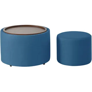 Redom Couchtisch 58/58/38 cm mit Stauraum, Holzablage und Nestfunktion, Leinenbezug, Blau , Textil , 58x38x58 cm , Wohnzimmer, Wohnzimmertische, Couchtische