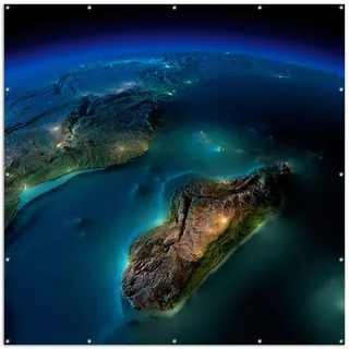 Wallario XXL Outdoor-Poster für Garten oder Balkon, Motiv Blick auf die Erde bei Nacht, in ca. 200 x 200 cm - Schwarz