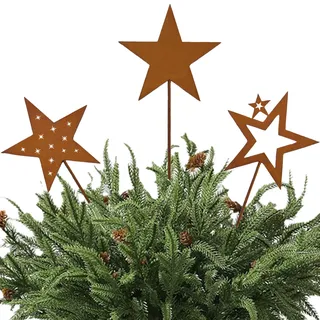 Ljevandria 3 Stück Gartenstecker Rost Sterne deko Weihnachten Weihnachtsstecker Outdoor Blumenstecker Metallstern Gartendeko für Draußen Roststecker Weihnacht deko Advent Winterdeko Garten (3 Sterne)