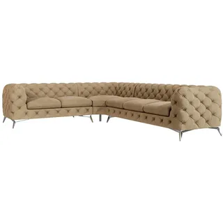 S-Style Möbel Ecksofa Chesterfield Laura Beige Samt , Textil , Echtholz,Buche, Birke , Eckteil, L-Form, Ottomane links,L-Form , 323x264 cm , Blauer Engel, FSC Mix, Oeko-Tex®, Hergestellt in Europa , Wohnzimmer, Sofas & Couches, Wohnlandschaften, Ecksofas