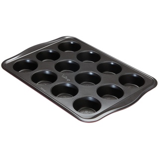 Prestige New Disney Bake with Mickey Mouse Muffinblech zum Backen mit 12 Mulden - Antihaft-Muffinform, Karbonstahl-Backgeschirr, Rot & Schwarz