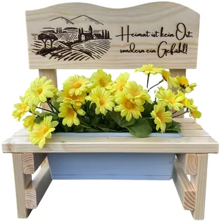 Blumenbank aus Holz mit Gravur,Dekorative Pflanzbank mit Blumenkasten,Geschenk für Mama,Oma,Gartenbank für Balkon&Terrasse, Outdoor Muttertag (Heimat ist kein Ort sondern ein Gefühl)