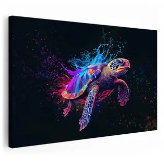 Artmazing | Schildkröte Bild Bunt | Bild Schildkröte Modern | Pop Art Bilder | Schildkrötenbilder Modern | Moderne Bilder XXL | Wandbild Schildkröte Deko XXL | Leinwand XXL | Buntes Poster für Wand