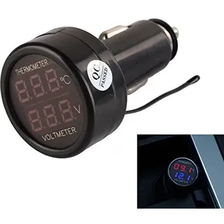 Aihasd 2IN1 12V/24V Auto Batterie Spannung Zigarettenanzünder Monitor Voltmeter KFZ -10~80 °C Temperatur Tester Thermometer Digital Anzeige (rot + blau)
