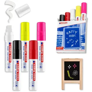edding 4090 4-4090999 Kreidemarker Schwarz, Rot, Weiß, Neongelb, Neonpink 4 mm, 15mm